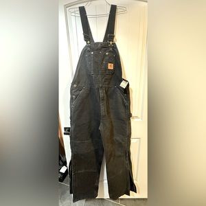 Carhhartt insulated overalls bibs 38x32 workwear black double knee EUC